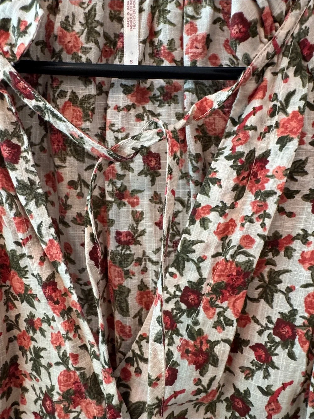 Free People Floral Ruffle Collar Button-Up Blouse in Cream and Red